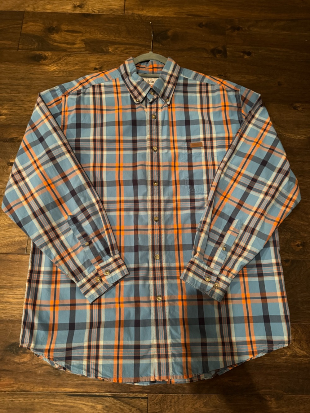 Carhartt Men's Light Blue & Orange Plaid Button-Down Shirt